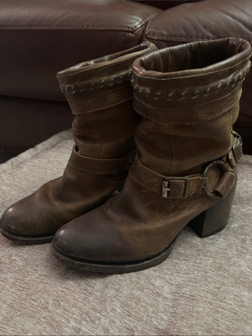 Freebird by Steven Brown Leather Mid-Calf Heeled Boots with Buckle